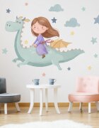 INSPIO Detská nálepka na stenu - Dievča na drakovi