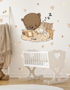 INSPIO Nálepka na stenu - Boho medvedík so spinkajúcim zajačikom a srdiečkami