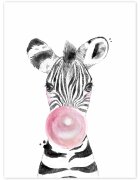 INSPIO Obraz na stenu - Zebra s ružovou bublinou
