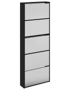 vidaXL Botník so zrkadlom 5-poschodový čierny 63x17x1695 cm