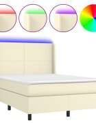 vidaXL Boxspring posteľ s matracom a LED krémová 140x190 cm umelá koža