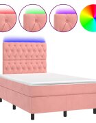 vidaXL Boxspring posteľ s matracom a LED ružová 120x190 cm zamat
