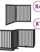 vidaXL Brána pre psa s dvere sklad. 12pan. čierna 960cm topoľové drevo