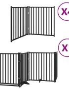 vidaXL Brána pre psa s dvere sklad. 12pan. čierna 960cm topoľové drevo