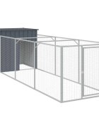 vidaXL Búda pre psa s výbehom antracitová 110x405x110 cm pozink. oceľ