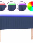 vidaXL Čelo postele s LED modré 147x16x78/88 cm látka