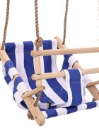vidaXL Detská drevená hojdačka s bezpečnostným pásom bavlna modrá