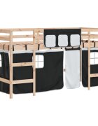 vidaXL Detská vyvýšená posteľ závesy bielo-čierna 90x200 cm borovica