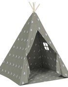 vidaXL Detský stan típí s taškou sivý 115x115x160 cm polyesterový