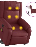 vidaXL Elek. zdvíhacie masážne sklápacie kreslo vínové umelá koža