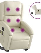 vidaXL Elekt. zdvíhacie masážne sklápacie kreslo krémové umelá koža