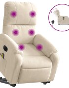 vidaXL Elektric. zdvíhacie masážne skláp. kreslo béžové mikrovl. látka