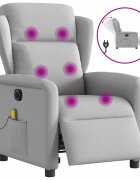vidaXL Elektrické masážne sklápacie kreslo oblakšedá látkové