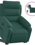 vidaXL Elektrické zdvíhacie masážne kreslo tmavozelené látkové