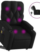 vidaXL Elektrické zdvíhacie masážne sklápacie kreslo čierne umelá koža
