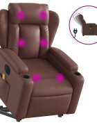 vidaXL Elektrické zdvíhacie masážne sklápacie kreslo hnedé umelá koža