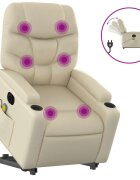 vidaXL Elektrické zdvíhacie masážne sklápacie kreslo krémové umel.koža