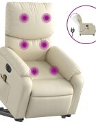 vidaXL Elektrické zdvíhacie masážne sklápacie kreslo krémové umel.koža