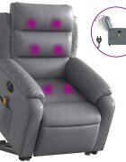 vidaXL Elektrické zdvíhacie masážne sklápacie kreslo sivé umelá koža