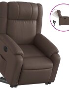 vidaXL Elektrické zdvíhacie sklápacie kreslo hnedé umelá koža