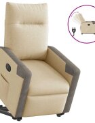 vidaXL Elektrické zdvíhacie sklápacie kreslo krémové látka