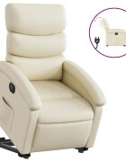 vidaXL Elektrické zdvíhacie sklápacie kreslo krémové umelá koža