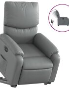 vidaXL Elektrické zdvíhacie sklápacie kreslo sivé umelá koža