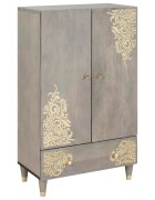 vidaXL Highboard Šedá a zlatá 60 x 33 x 100 cm Masívne mango drevo