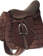 vidaXL Hnedá sedlo sada pre jazdu na koni 16" reálna koža 14 cm 5-v-1