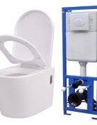 vidaXL Keramické závesné WC so skrytou nádržou biele