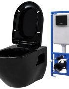 vidaXL Keramické závesné WC so skrytou nádržou čierne