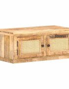 vidaXL Konferenčný stolík 90x50x35 cm mangové drevo a prírodná trstina