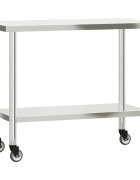 vidaXL Kuchynský pracovný stôl s kolieskami 110x55x85 cm nerezový