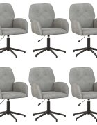 vidaXL Otáčacie stoličky k stolu 6 ks Zamat 54 x 55 x 90 cm Svetlosivá