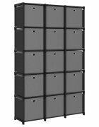 vidaXL Polica s boxmi 15 kociek čierna 103x30x1755 cm látka
