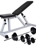 vidaXL Posilňovacia lavica so sadou činiek barbell a dumbbell 305 kg