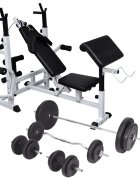 vidaXL Posilňovacia lavica so stojanom na závažie a sadou činiek 90 kg