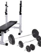vidaXL Posilňovacia lavica so stojanom na závažie a sadou obojručných a jednoručných činiek 90 kg