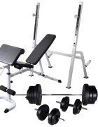 vidaXL Posilňovacia lavica+stojan na závažia a sada činiek 605 kg