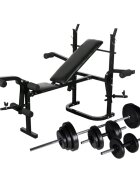 vidaXL Posilňovacia lavica stojan na závažie a sada činiek 305kg