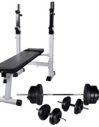 vidaXL Posilňovacia lavica stojan na závažie a sada činiek 605kg