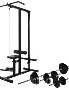 vidaXL Posilňovacia veža so sadou činiek barbell a dumbbell 305 kg