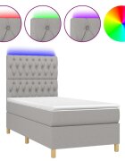 vidaXL Posteľ boxsping s matracom a LED bledosivá 90x190 cm látka