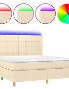 vidaXL Posteľ boxsping s matracom a LED krémová 180x200 cm látka