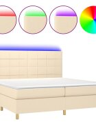 vidaXL Posteľ boxsping s matracom a LED krémová 200x200 cm látka