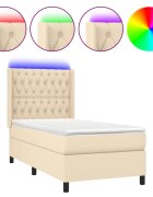 vidaXL Posteľ boxsping s matracom a LED krémová 80x200 cm látka