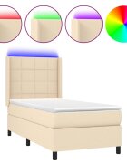 vidaXL Posteľ boxsping s matracom a LED krémová 90x200 cm látka