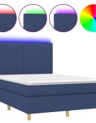 vidaXL Posteľ boxsping s matracom a LED modrá 140x190 cm látka