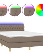 vidaXL Posteľ boxsping s matracom a LED sivohnedá 140x200 cm látka