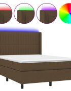 vidaXL Posteľ boxsping s matracom a LED tmavohnedá 140x200 cm látka